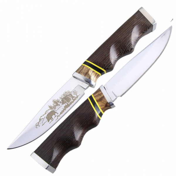 Висок клас ловен нож HUNTING LINE ДИВО ПРАСЕ с кания, инкрустации и дръжка ясен, стпмана 65х13